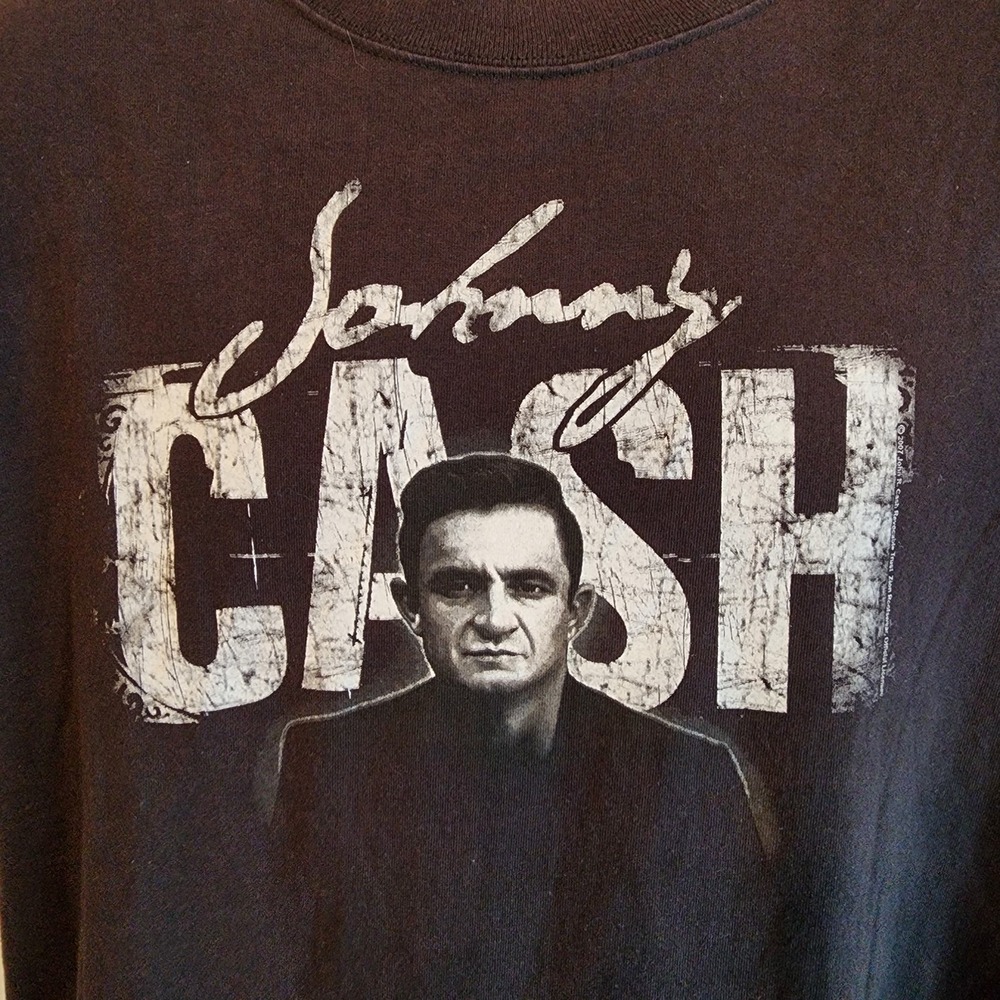 Vintage 2007 Johnny Cash T Shirt Mens XL Zion Footwear Man in Black Graphic - Picture 2 of 9